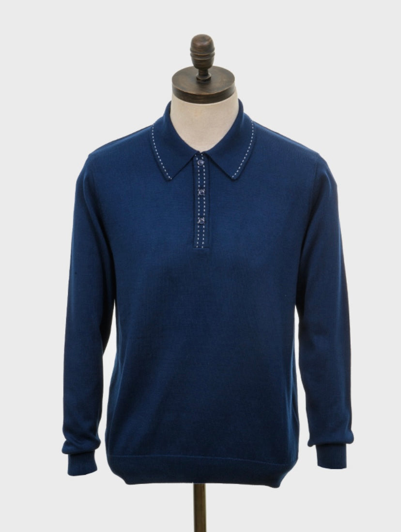 Art Gallery ‘Wharton’ Knitted Polo Shirt, Navy Blue