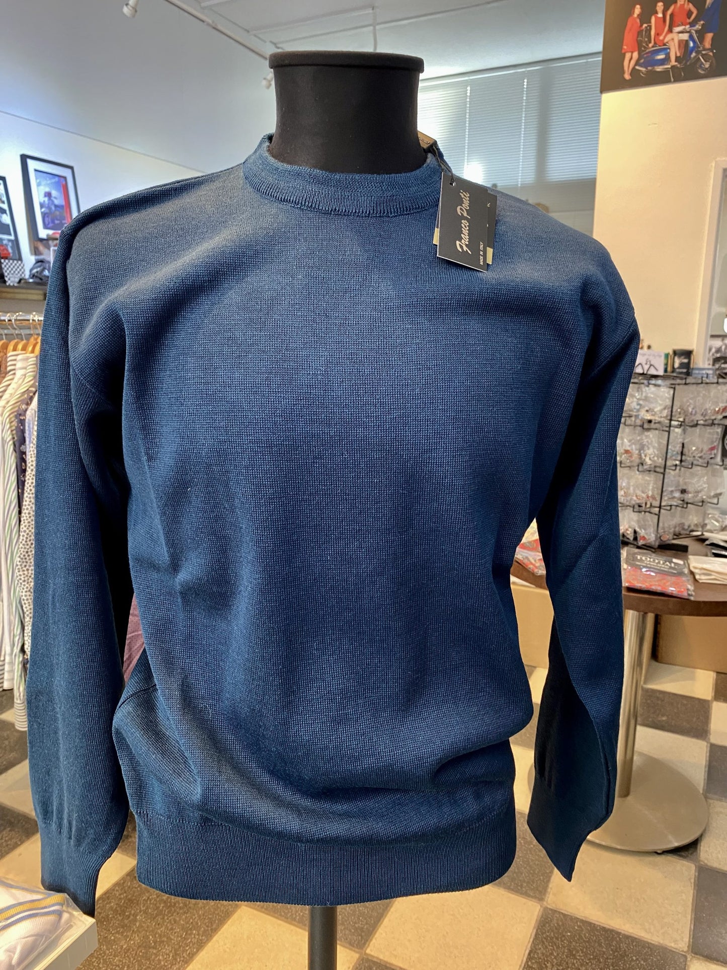 Franco Ponti Round Neck Merino Mix Jumper, Airforce Blue