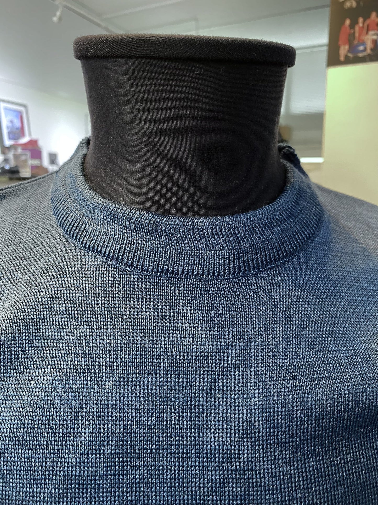 Franco Ponti Round Neck Merino Mix Jumper, Airforce Blue