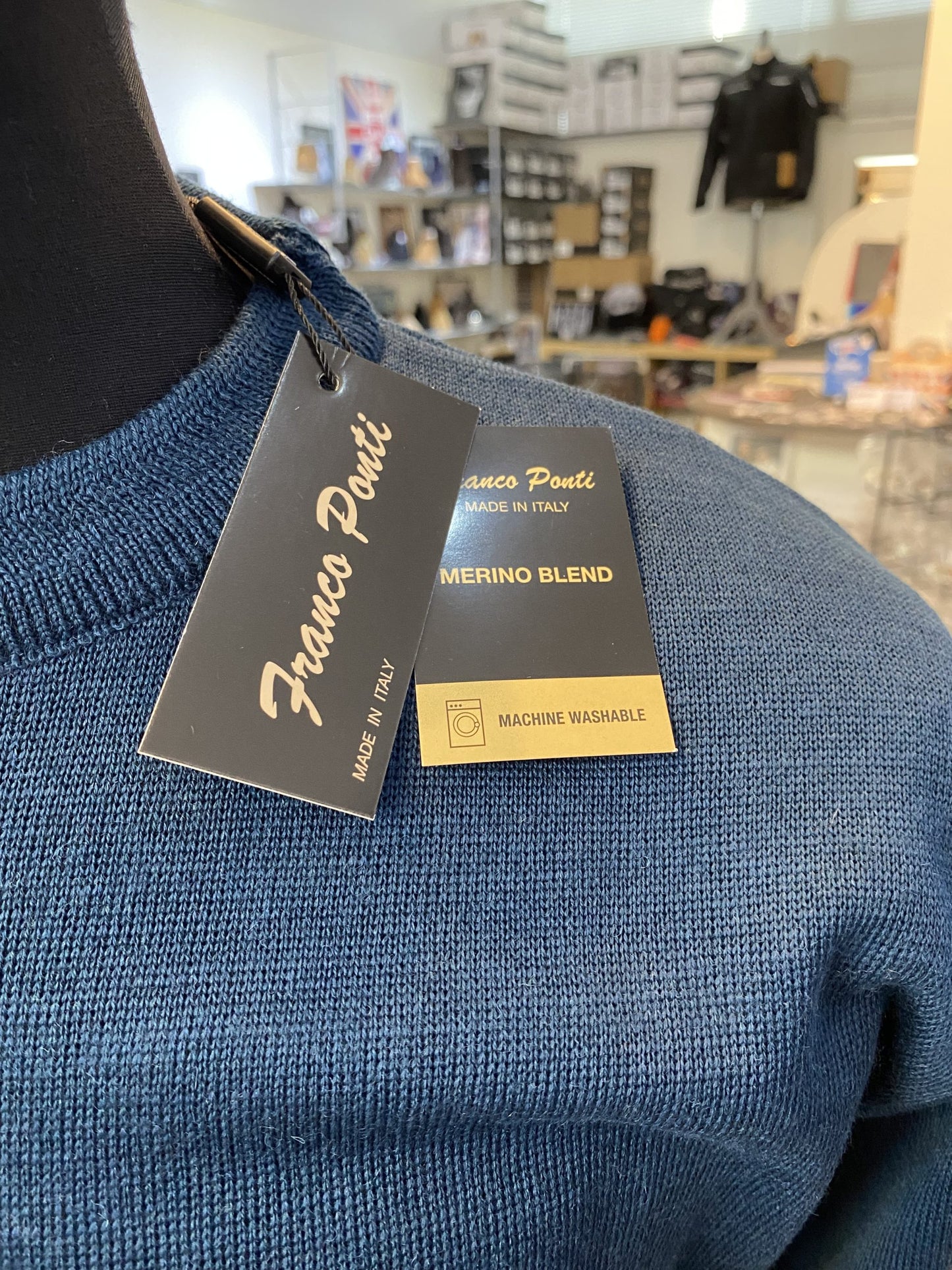 Franco Ponti Round Neck Merino Mix Jumper, Airforce Blue