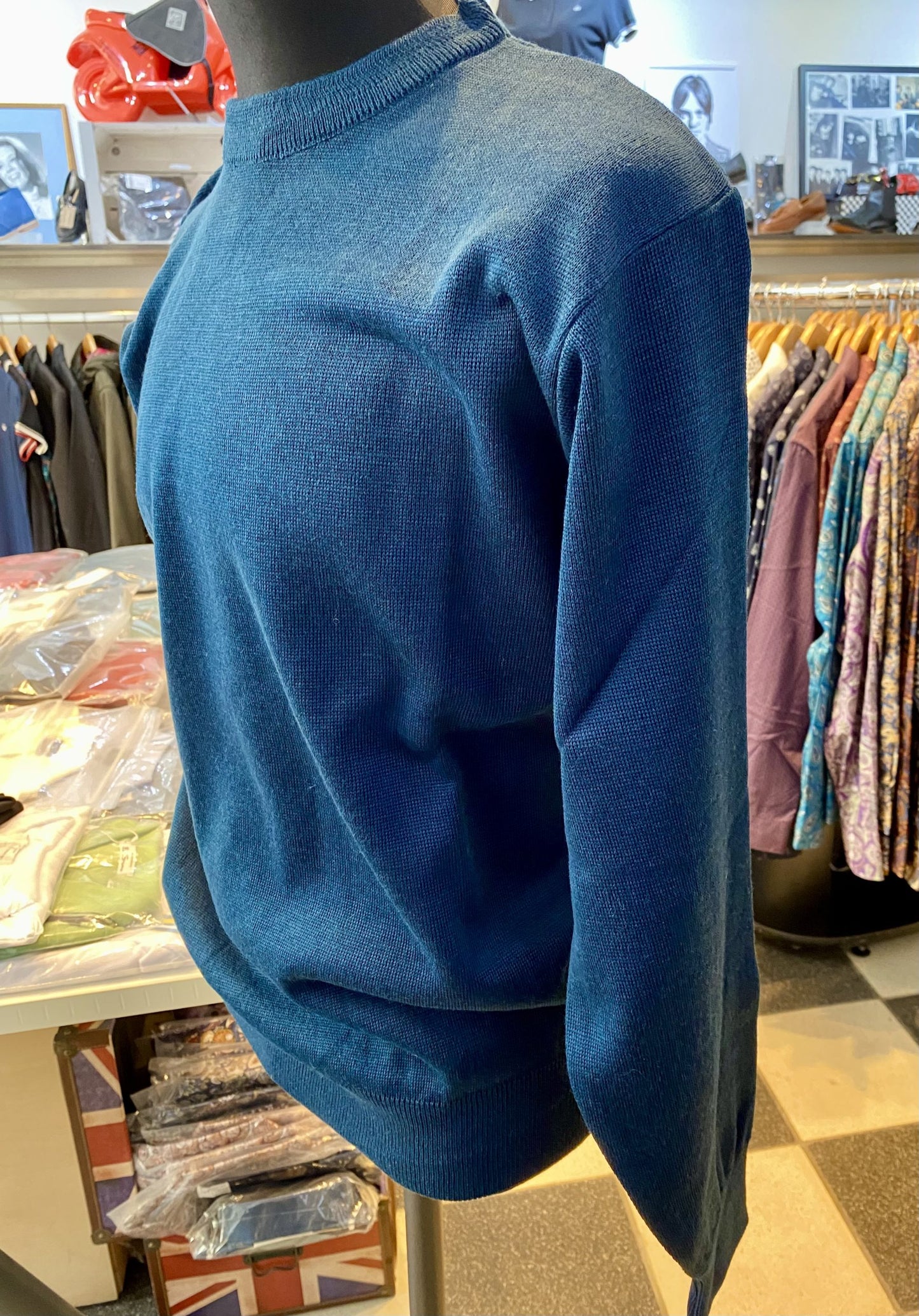 Franco Ponti Round Neck Merino Mix Jumper, Airforce Blue