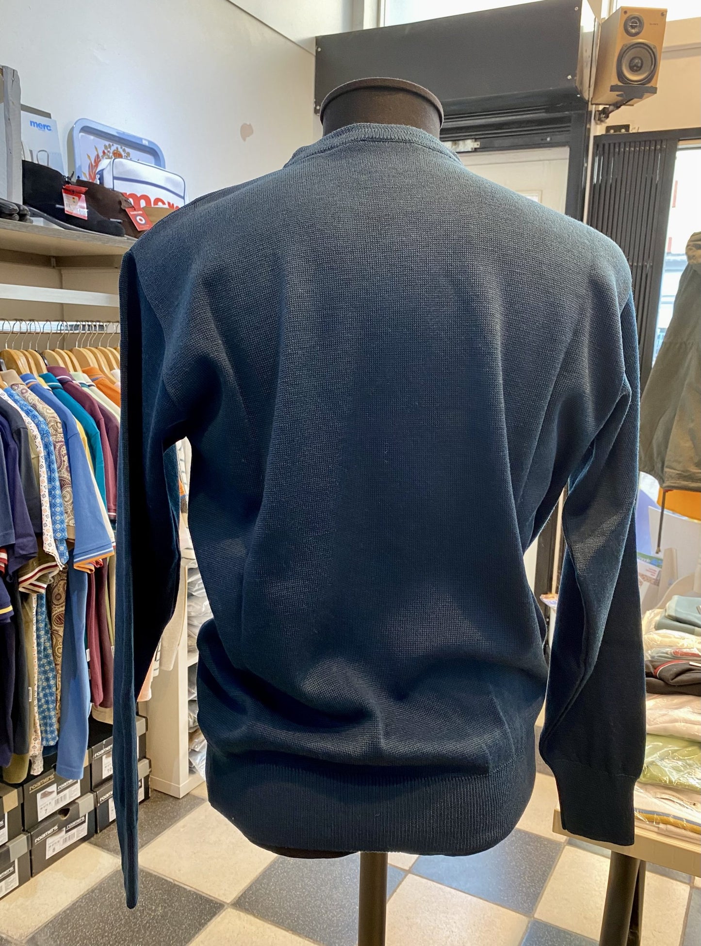 Franco Ponti Round Neck Merino Mix Jumper, Airforce Blue