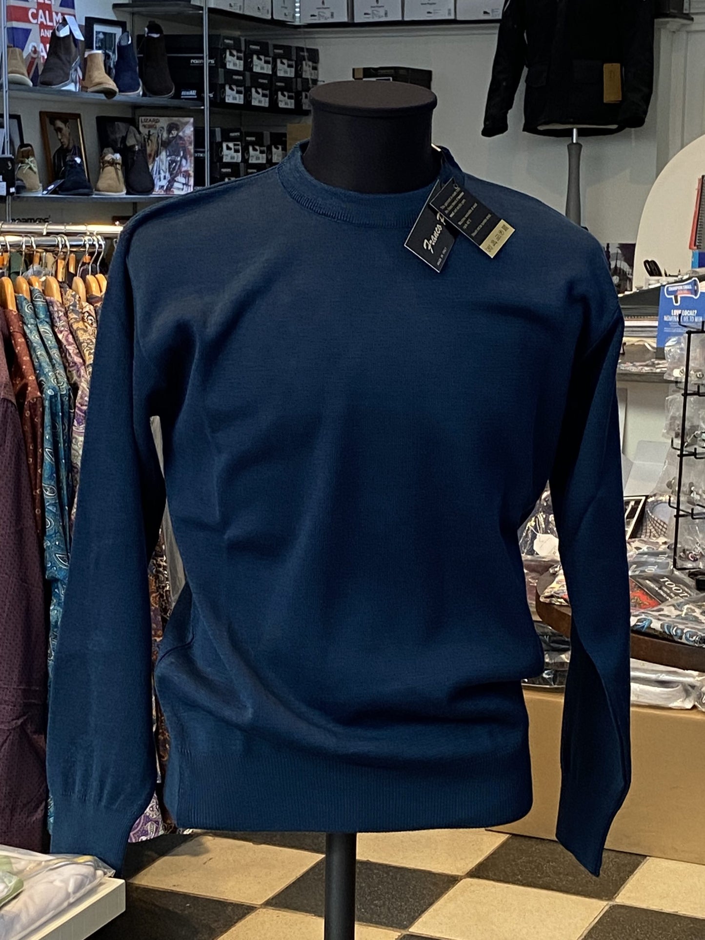 Franco Ponti Round Neck Merino Mix Jumper, Airforce Blue