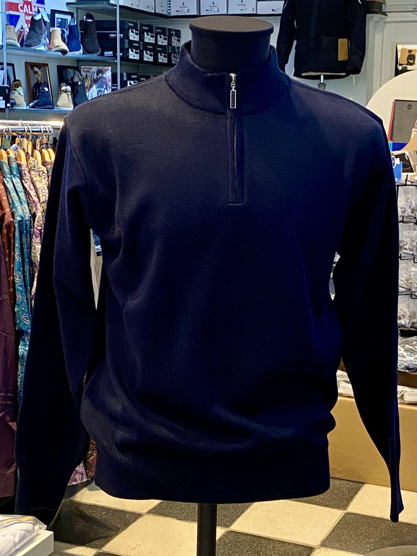 Franco Ponti Zip Neck Merino Mix Jumper, Dark Navy