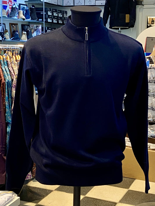 Franco Ponti Zip Neck Merino Mix Jumper, Dark Navy