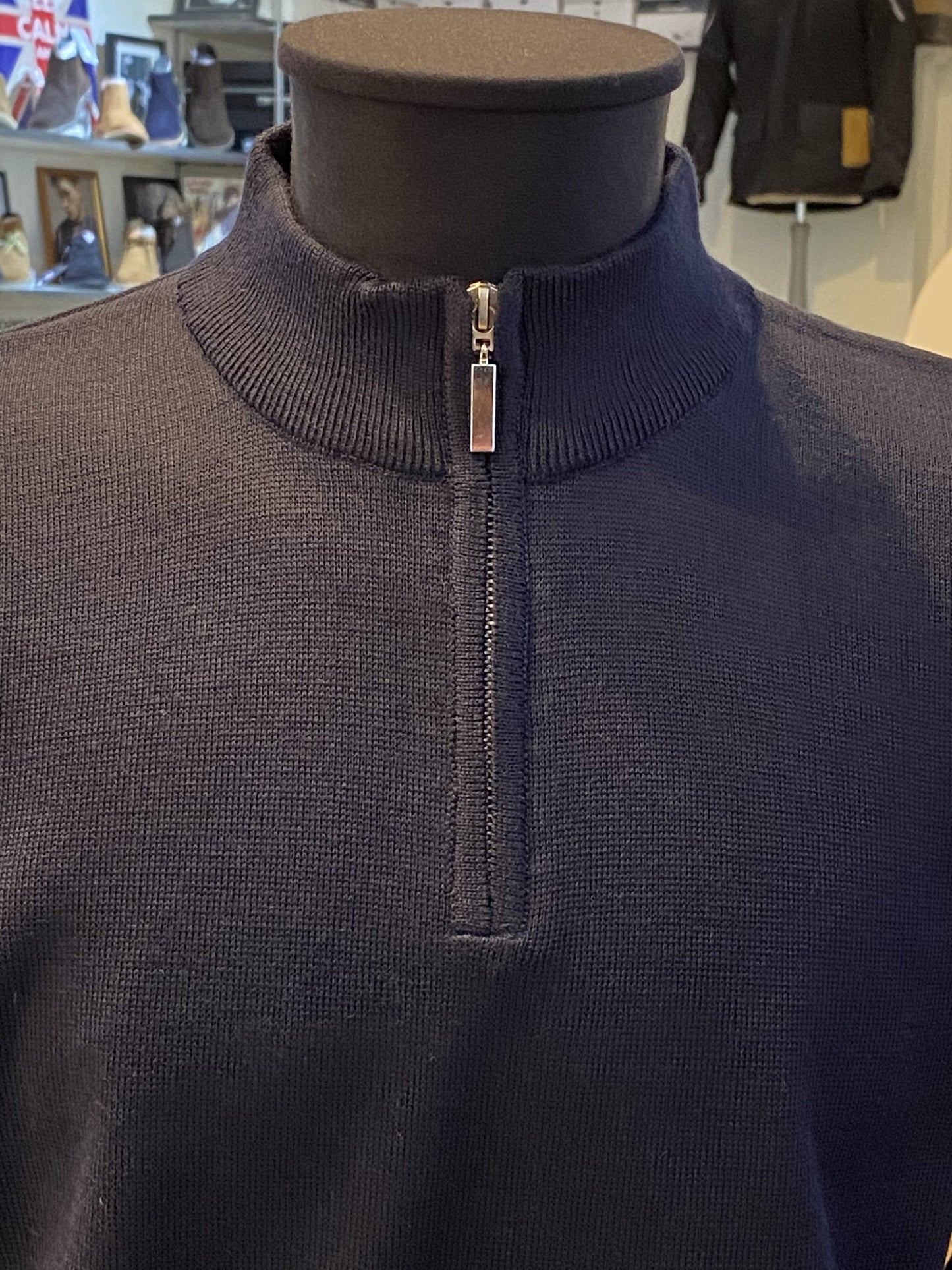 Franco Ponti Zip Neck Merino Mix Jumper, Dark Navy