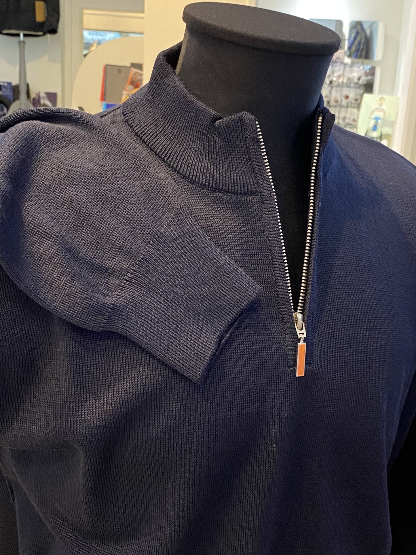 Franco Ponti Zip Neck Merino Mix Jumper, Dark Navy