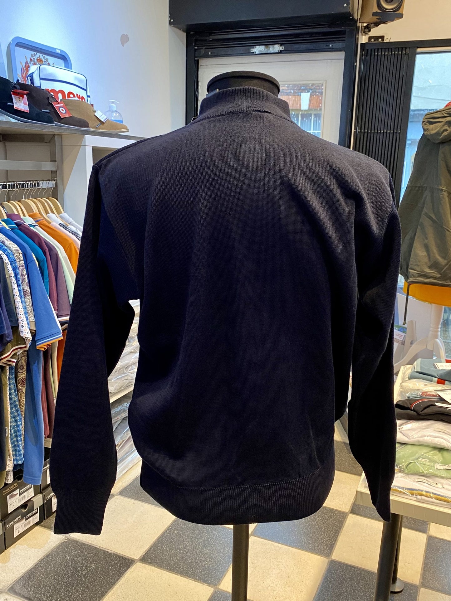 Franco Ponti Zip Neck Merino Mix Jumper, Dark Navy