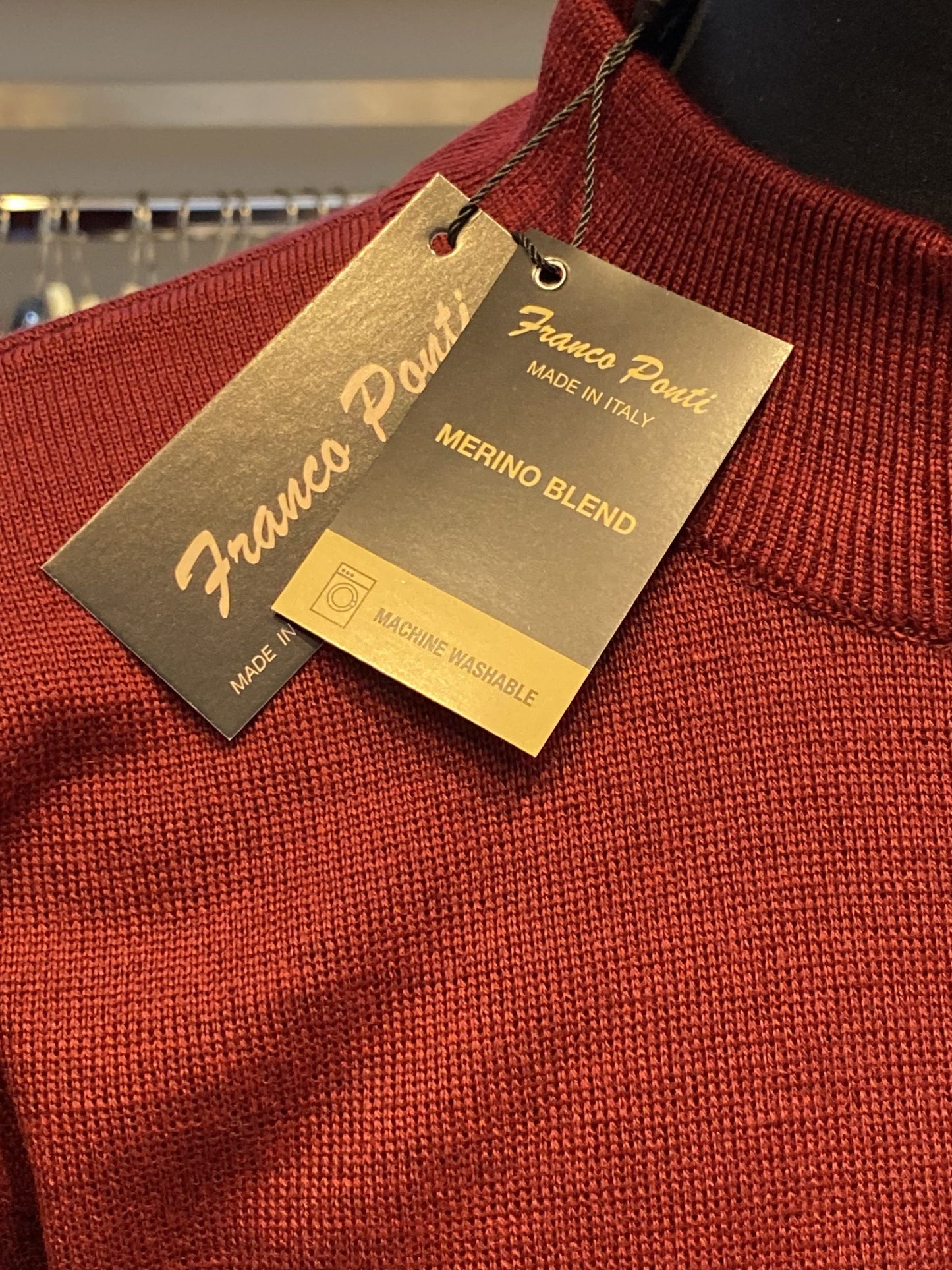 Franco Ponti Zip Neck Merino Mix Jumper, Wine