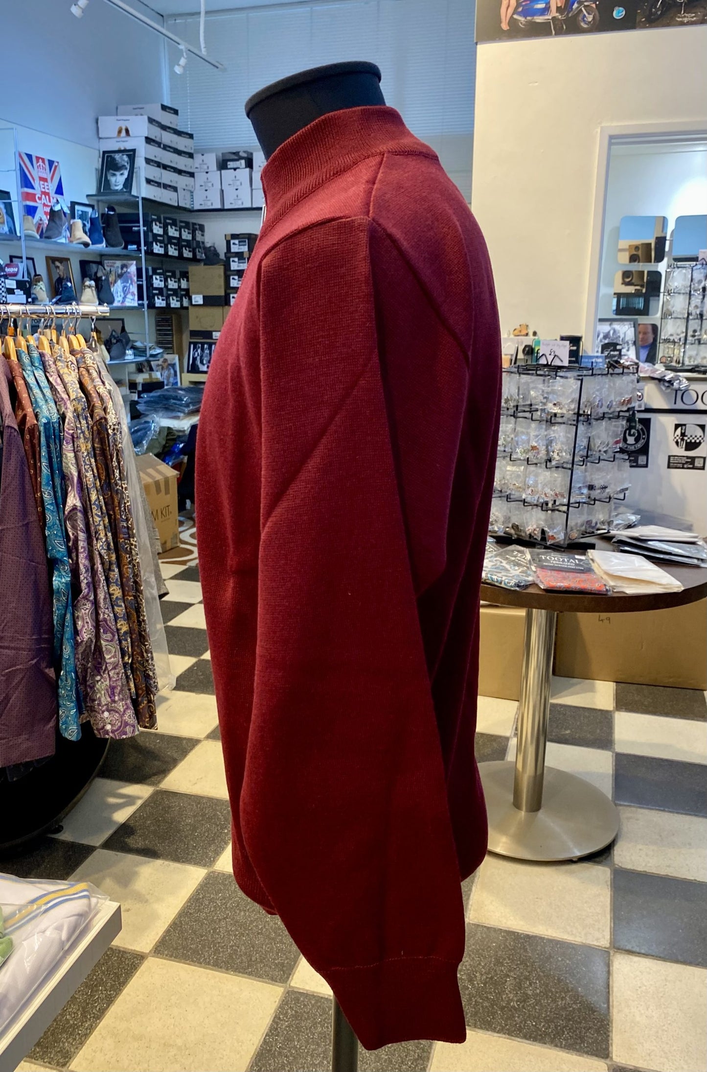 Franco Ponti Zip Neck Merino Mix Jumper, Wine