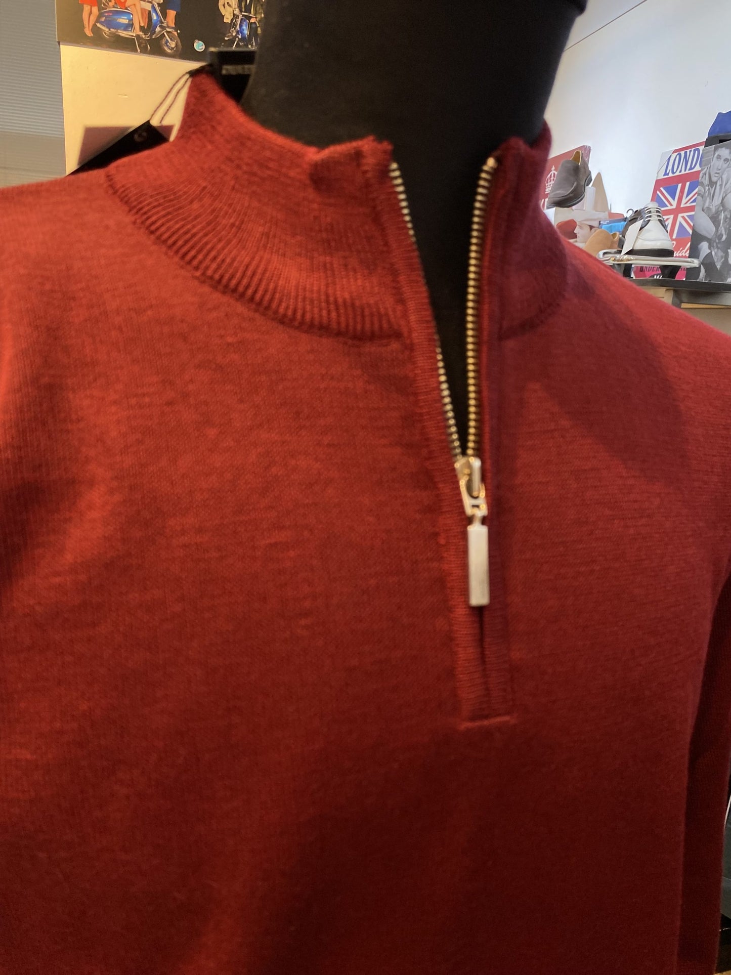 Franco Ponti Zip Neck Merino Mix Jumper, Wine