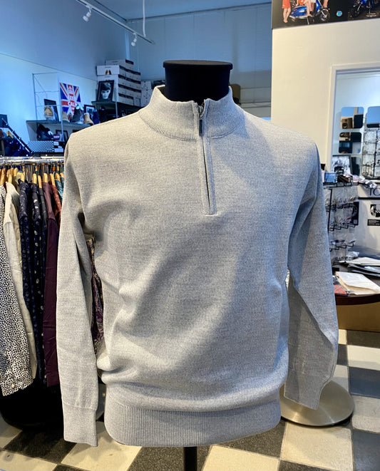Franco Ponti Zip Neck Merino Mix Jumper, Shadow Grey