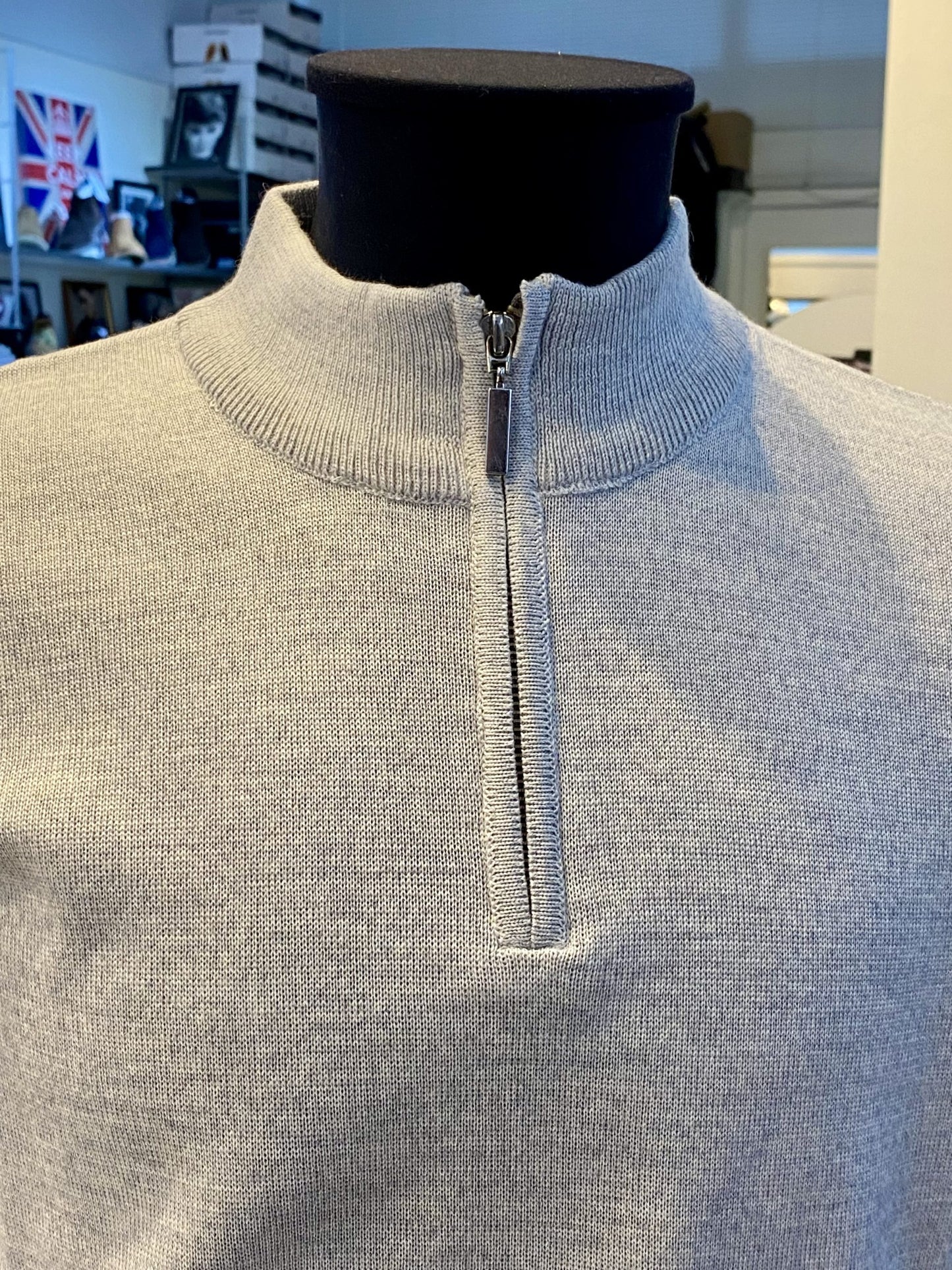 Franco Ponti Zip Neck Merino Mix Jumper, Shadow Grey