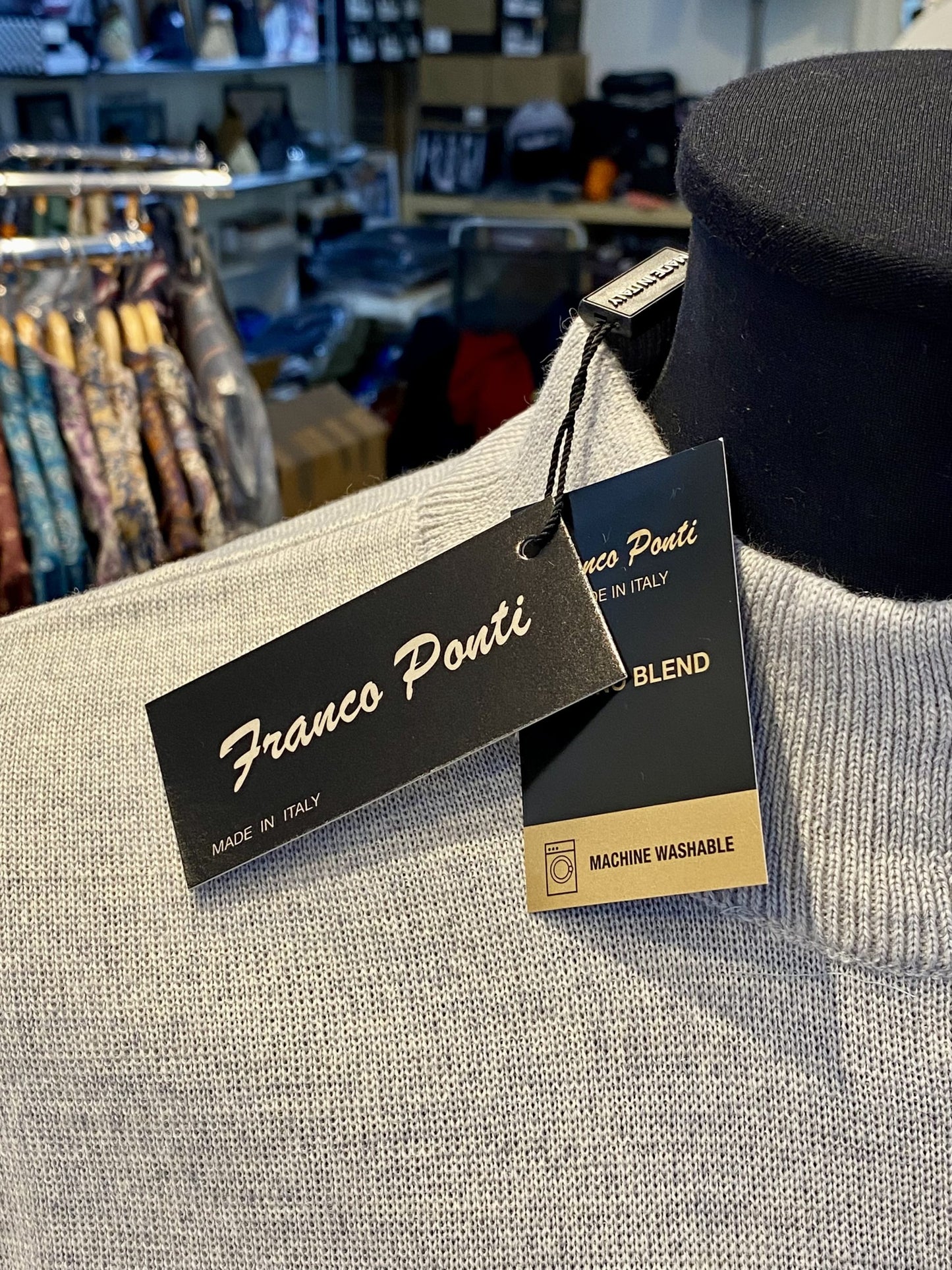 Franco Ponti Zip Neck Merino Mix Jumper, Shadow Grey