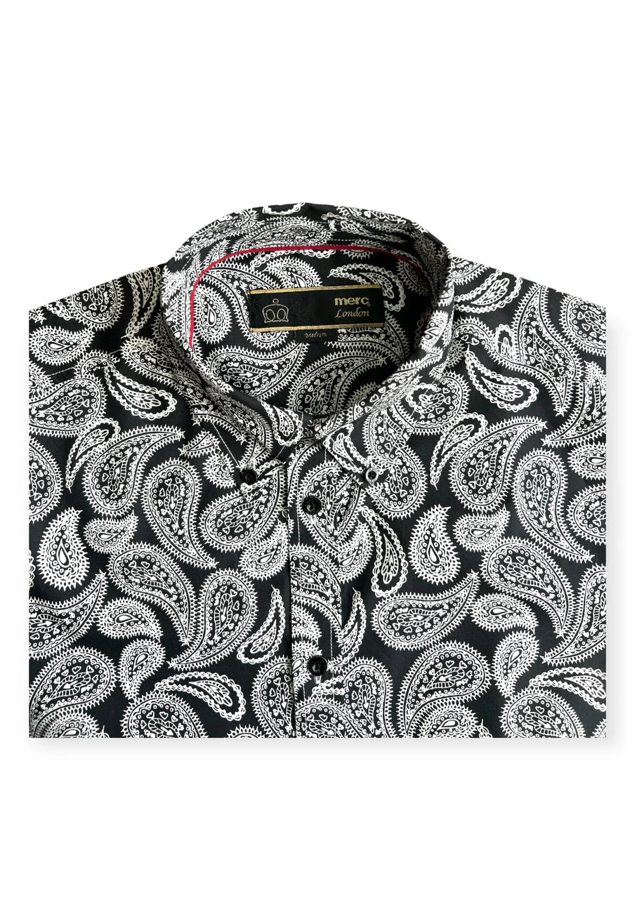 Merc ‘Ralph’ Paisley Shirt, Black & White