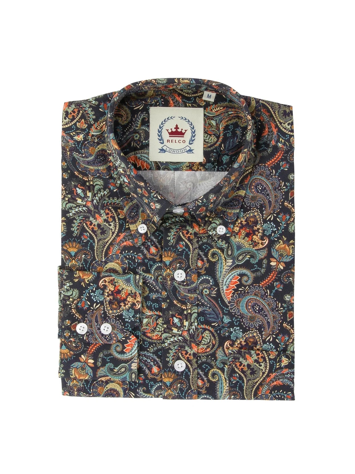 Relco Long Sleeved Paisley Shirt, Colourful Navy