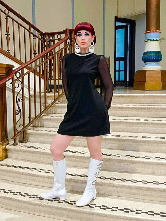 Love Her Madly Audrey Dress, Black with Chiffon Sleeves