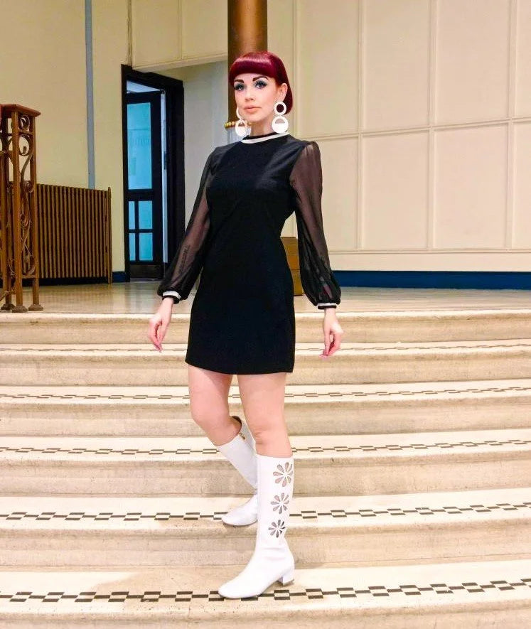 Love Her Madly Audrey Dress, Black with Chiffon Sleeves