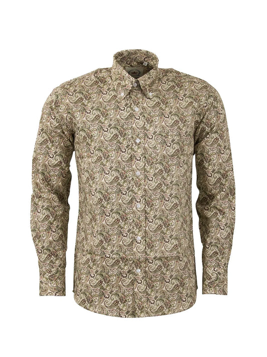 Relco Long Sleeved Paisley Shirt, Stone
