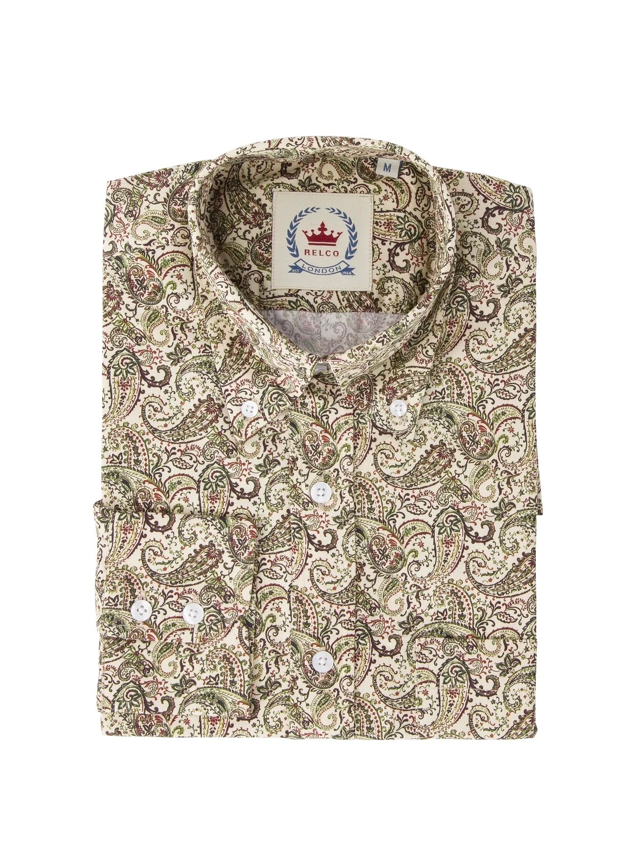 Relco Long Sleeved Paisley Shirt, Stone