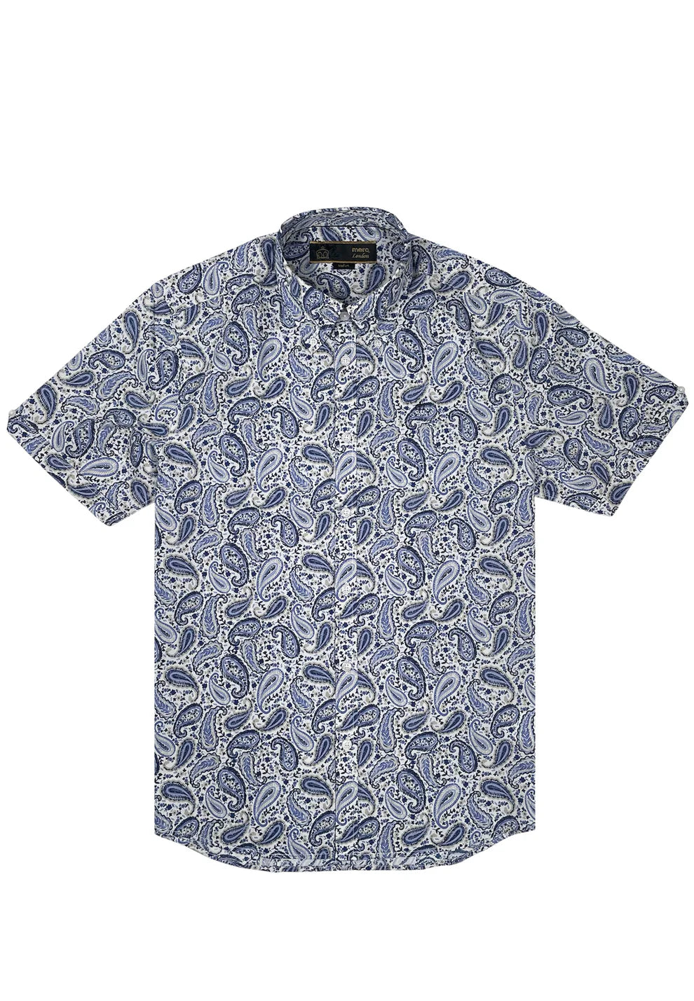 Merc ‘Boreland’ Short Sleeved Paisley Shirt, Blue and White