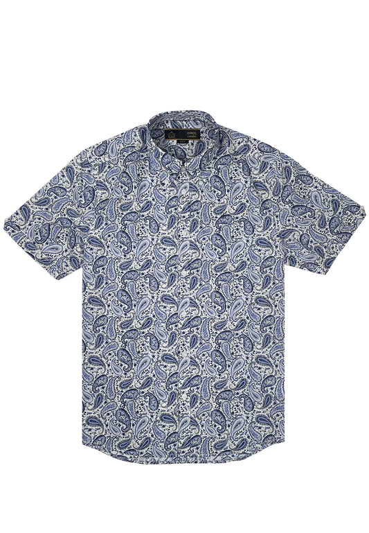 Merc ‘Boreland’ Short Sleeved Paisley Shirt, Blue and White