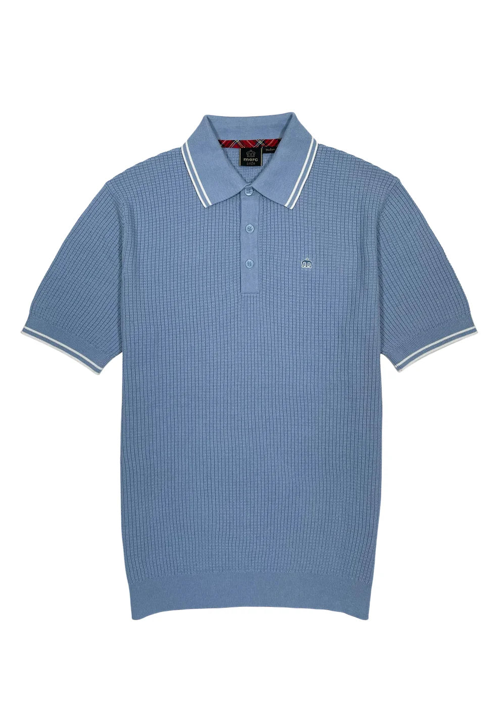 Merc ‘Edmund’ Knitted Polo Shirt, Dust Blue