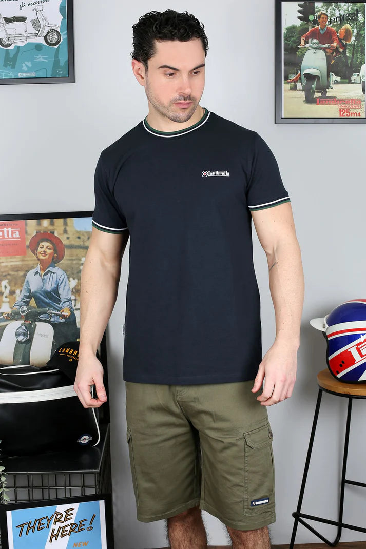 Lambretta Twin Tipped Pique T-Shirt, Navy