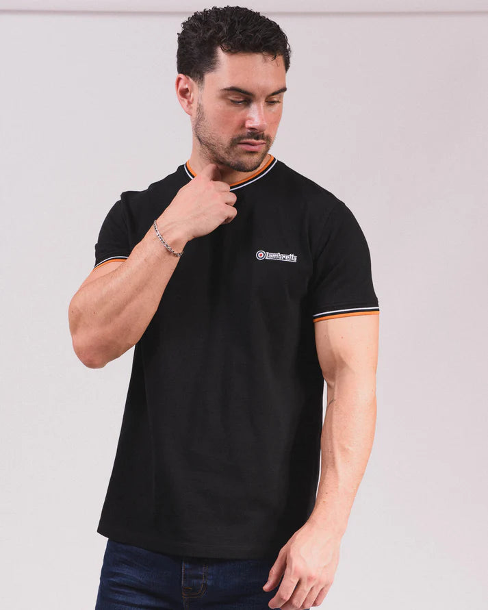 Lambretta Twin Tipped Pique T-Shirt, Black