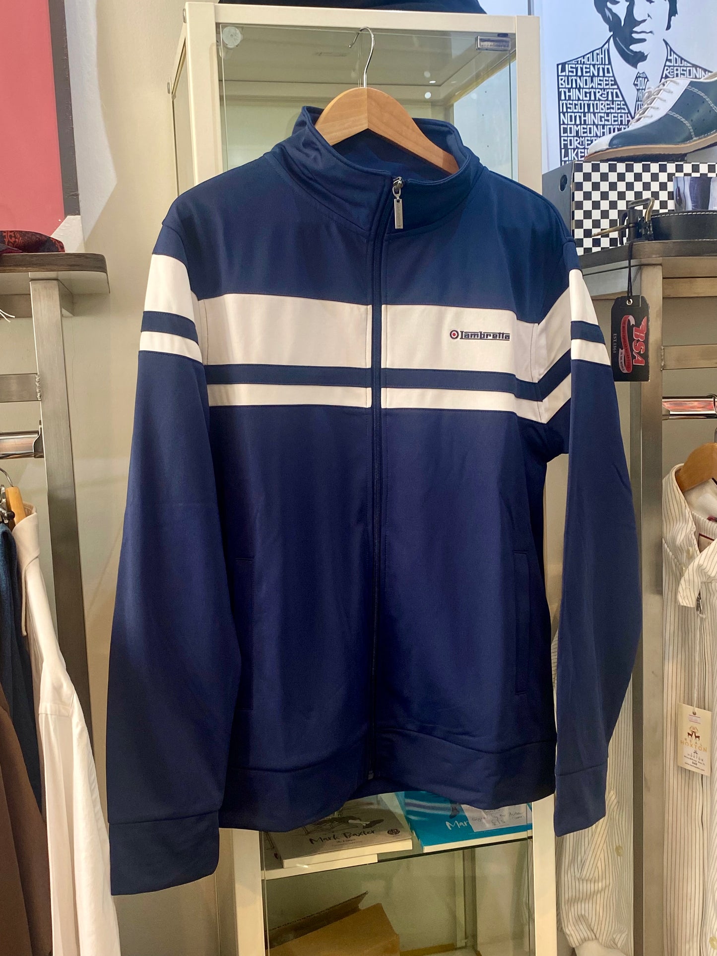 Lambretta Track Jacket, Navy & White