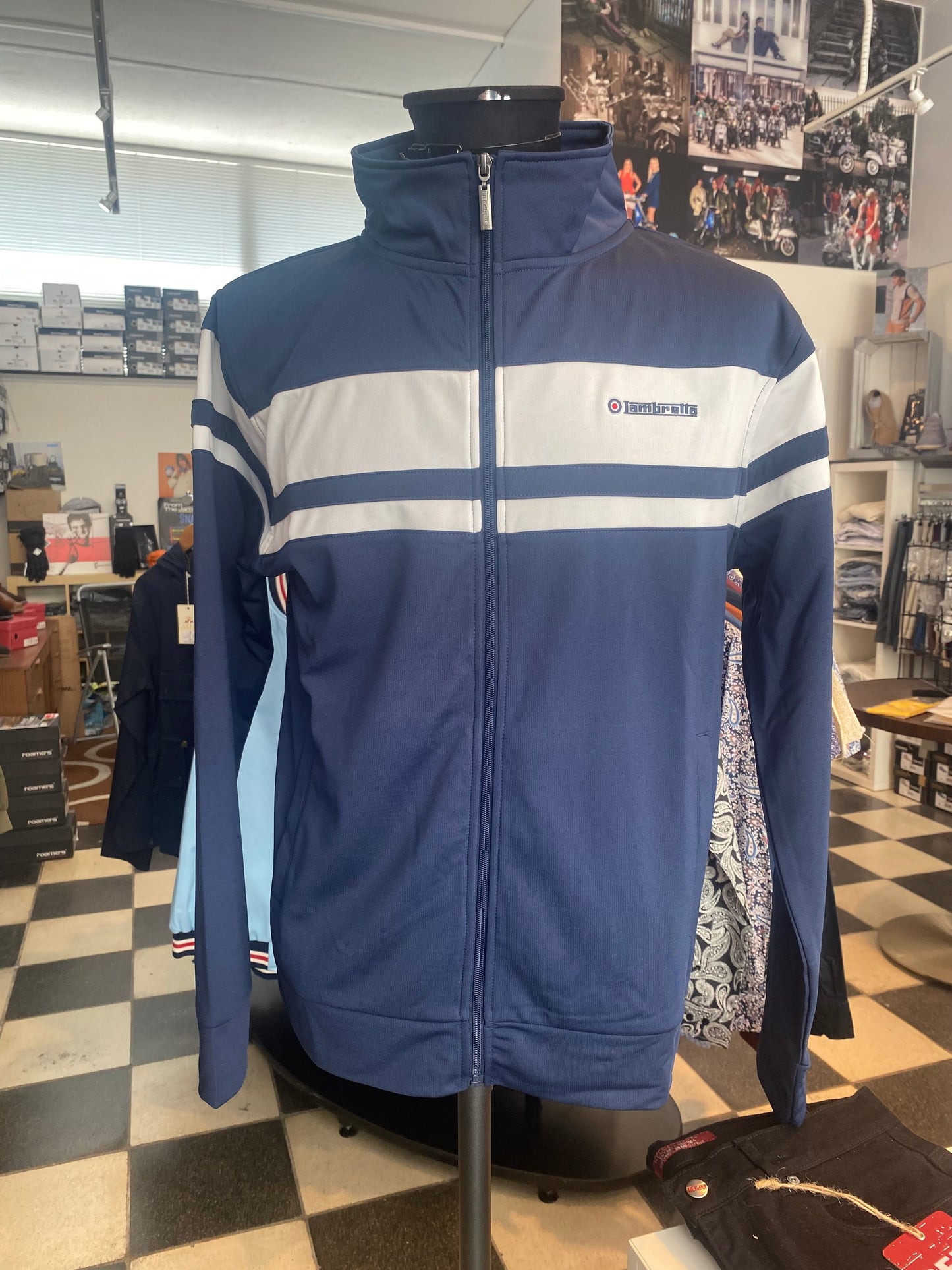 Lambretta Track Jacket, Navy & White