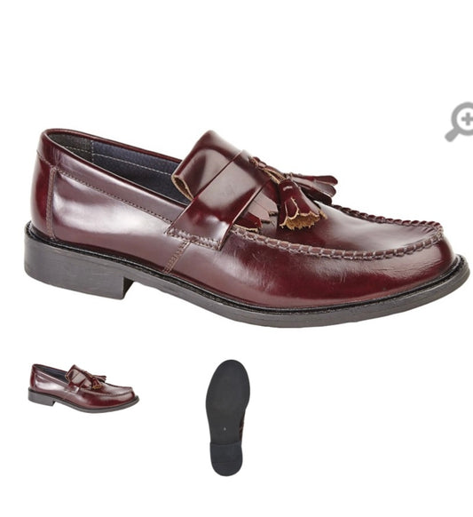Roamers Hi Shine Tassel Loafers, Oxblood