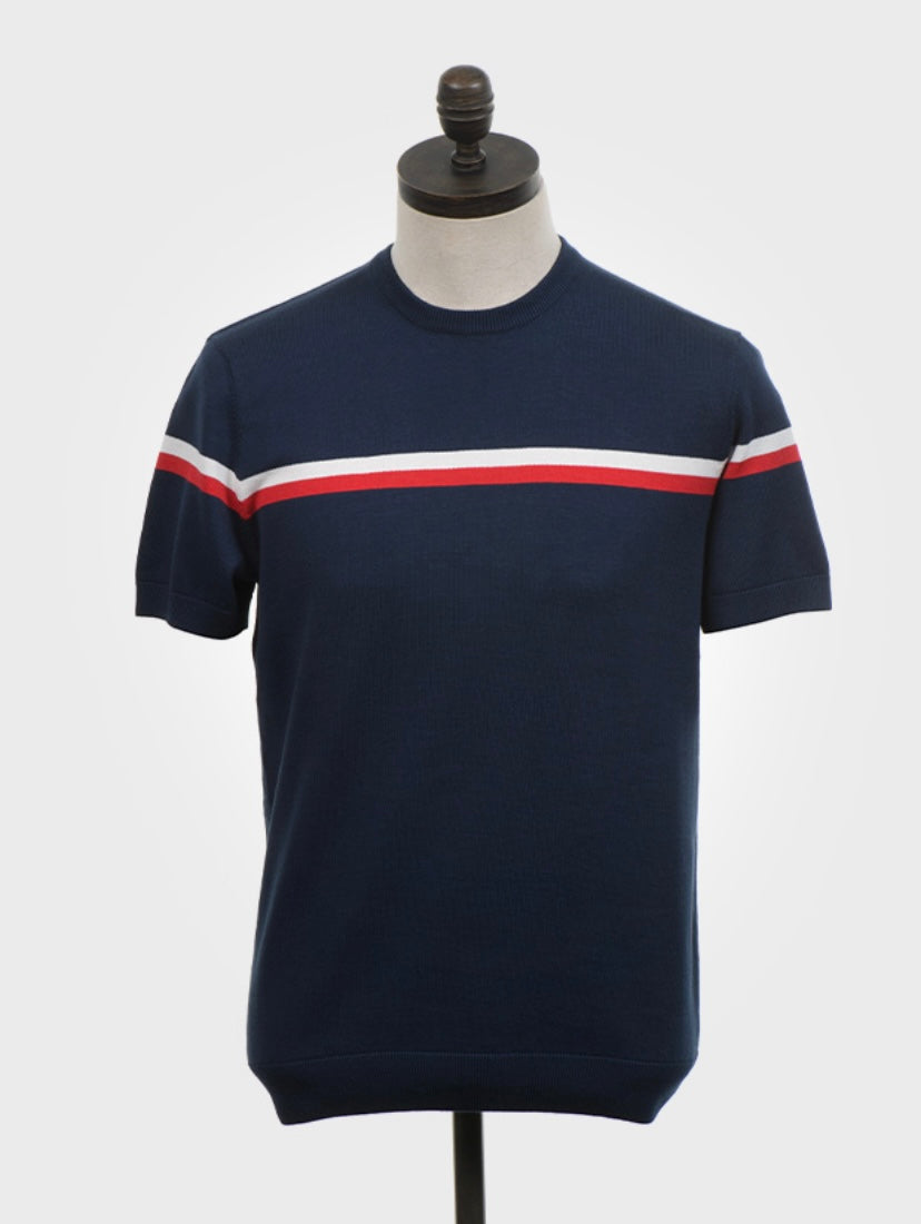 Art Gallery ‘Higgins’ Knitted T-Shirt, Navy Blue