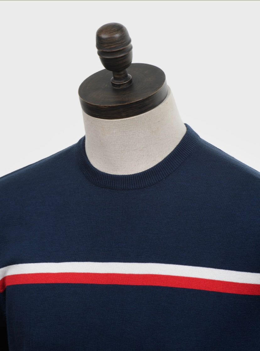 Art Gallery ‘Higgins’ Knitted T-Shirt, Navy Blue