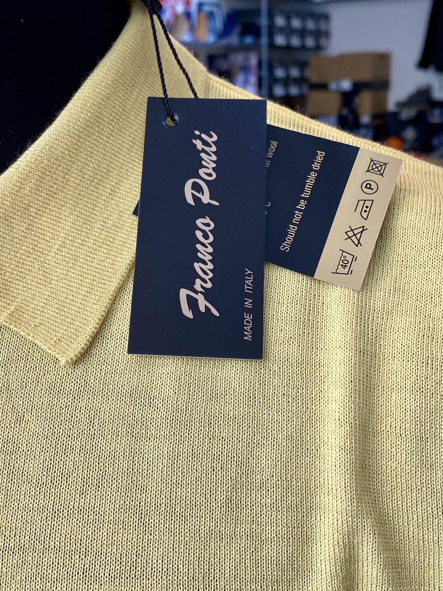 Franco Ponti Merino Mix Long Sleeve Knitted Polo Shirt, Lemon Yellow