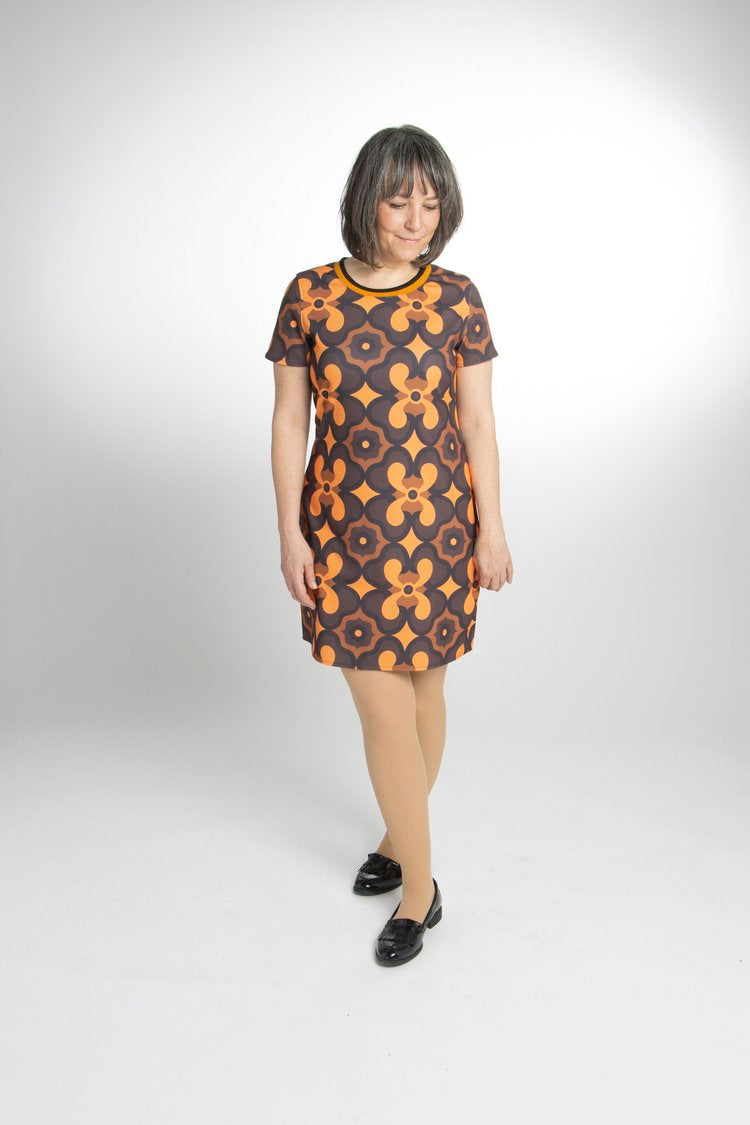 Love Her Madly ‘Wendy’ Patterned Shift Dress, Orange & Brown