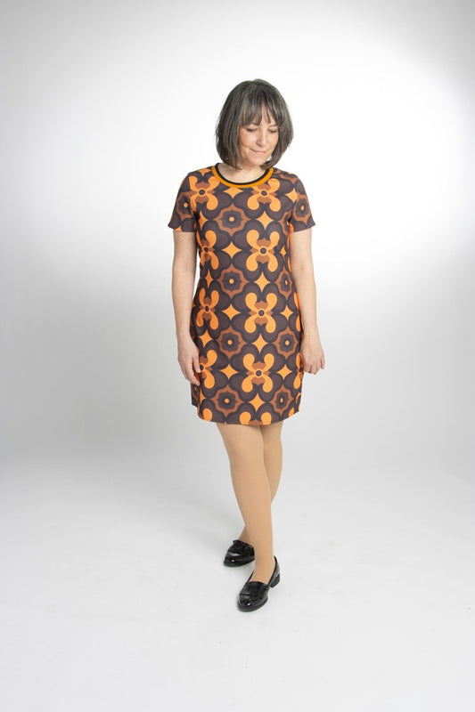 Love Her Madly ‘Wendy’ Patterned Shift Dress, Orange & Brown