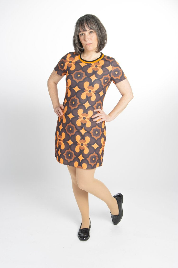 Love Her Madly ‘Wendy’ Patterned Shift Dress, Orange & Brown
