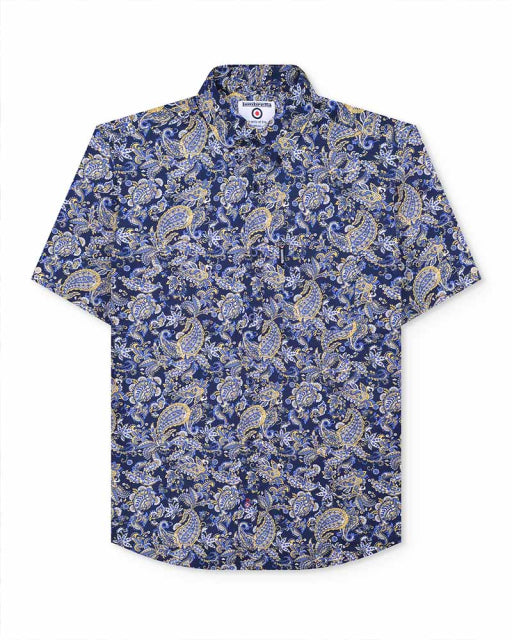 Lambretta Short Sleeved Paisley Shirt, Navy & White