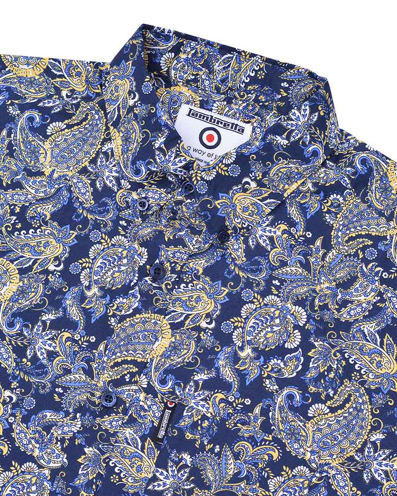 Lambretta Short Sleeved Paisley Shirt, Navy & White
