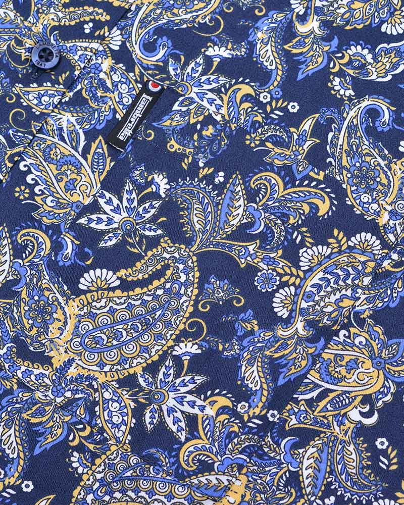 Lambretta Short Sleeved Paisley Shirt, Navy & White