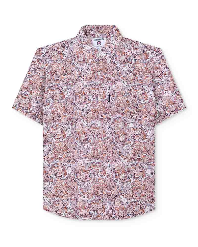 Lambretta Short Sleeved Paisley Shirt, Rust & White