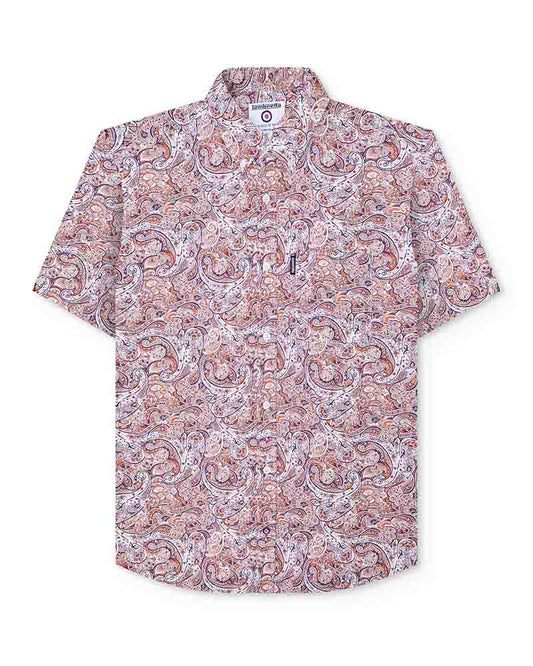 Lambretta Short Sleeved Paisley Shirt, Rust & White