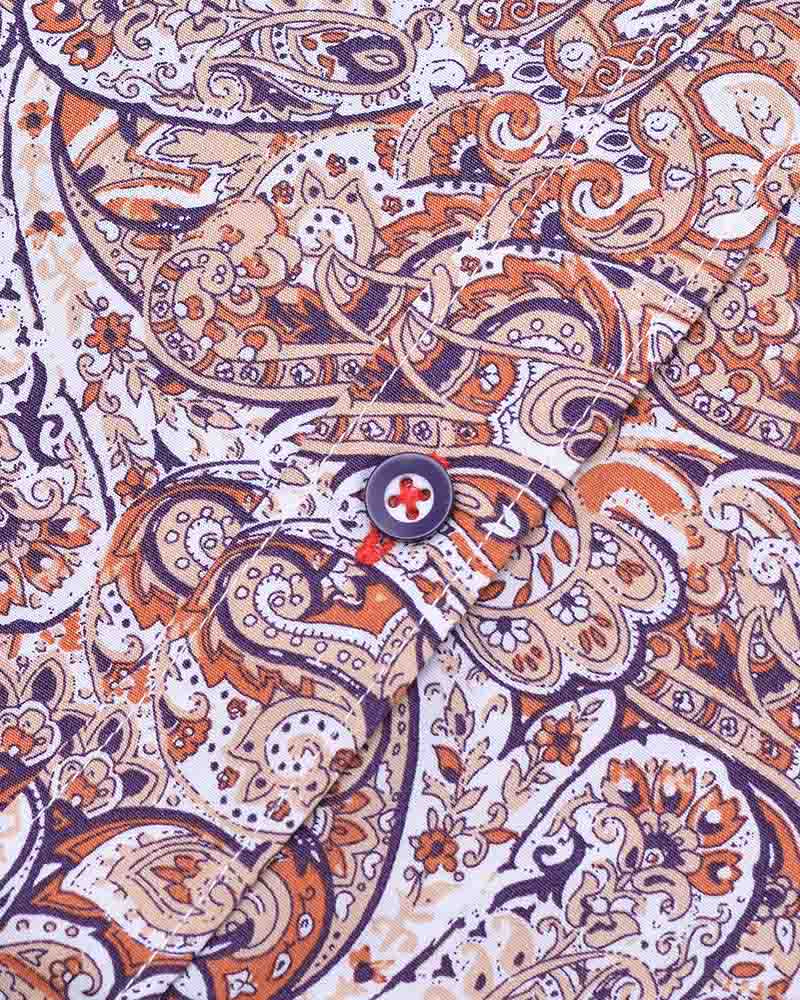 Lambretta Short Sleeved Paisley Shirt, Rust & White