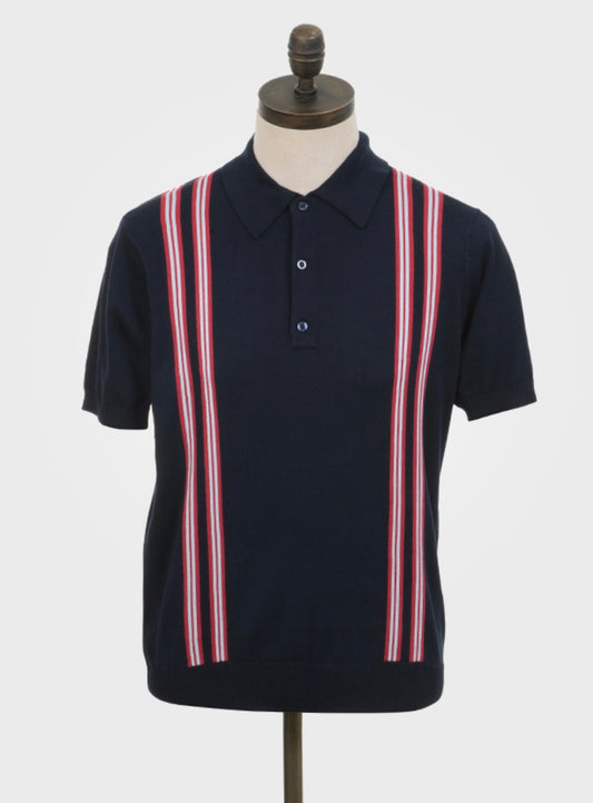 Art Gallery ‘Leigh’ Knitted Polo Shirt, Navy