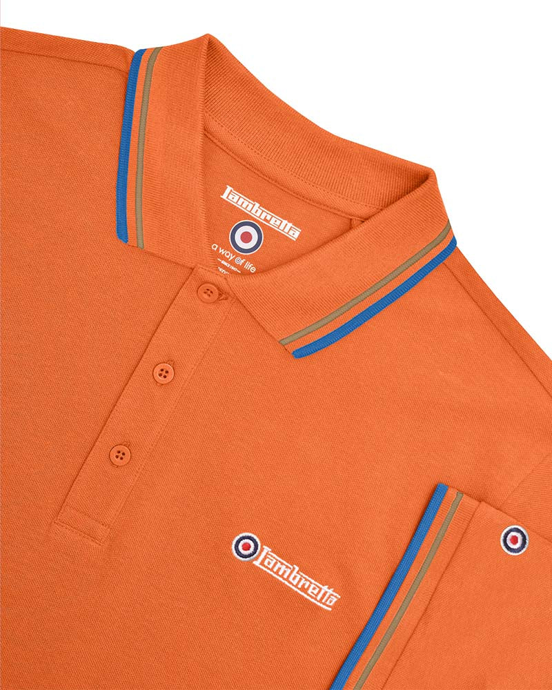 SALE Twin Tipped Polo Shirt from Lambretta, Burnt Orange