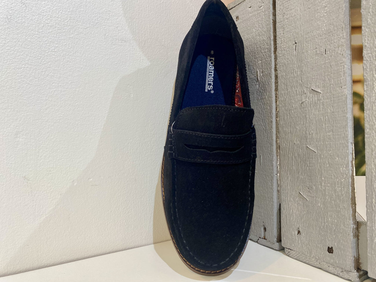 Roamers Black Suede Slip On Loafer Shoes