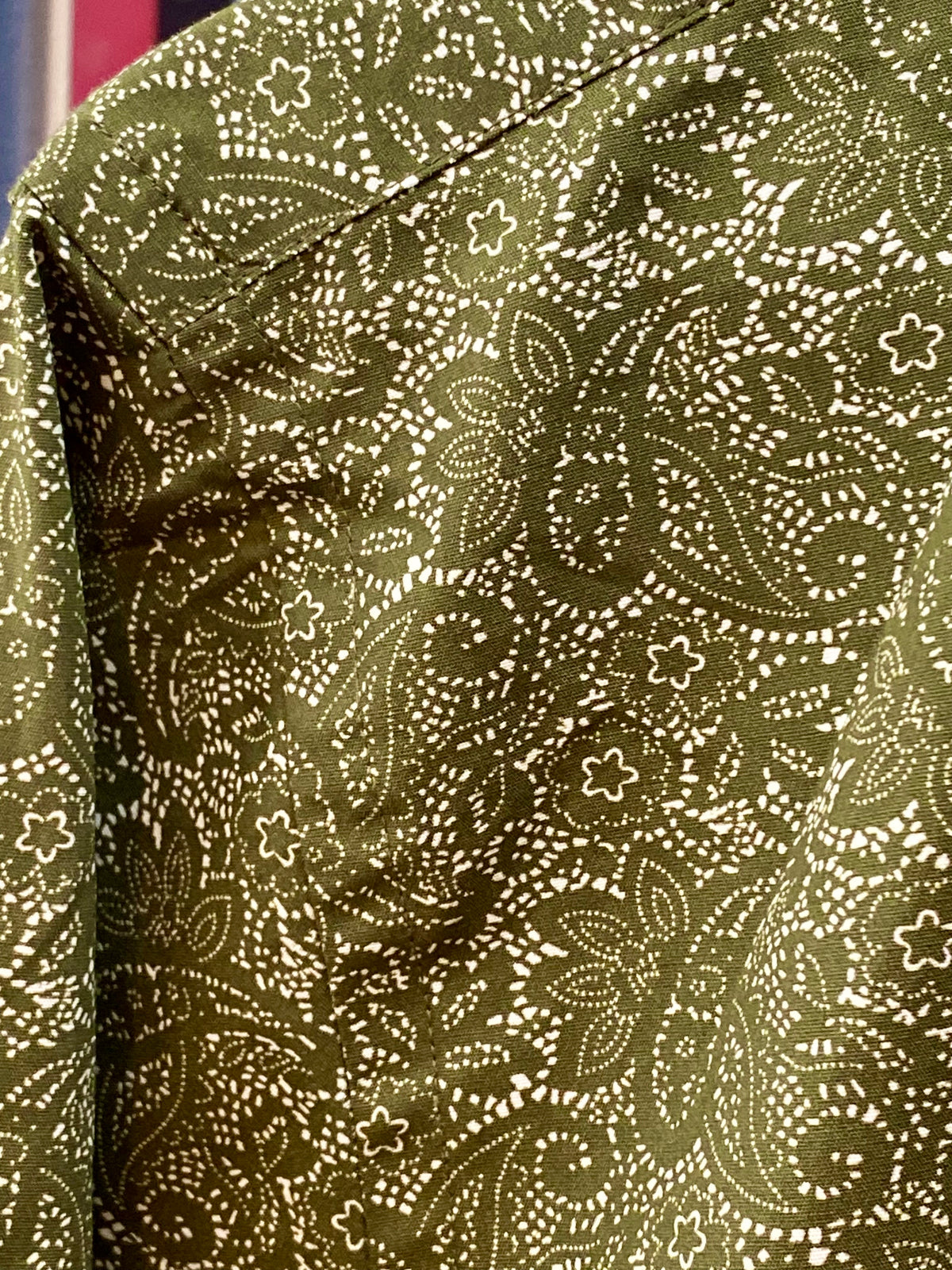 Relco Paisley Cotton Long-Sleeved Shirt, Olive Green & White