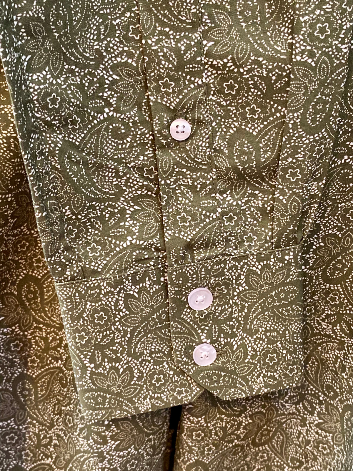 Relco Paisley Cotton Long-Sleeved Shirt, Olive Green & White