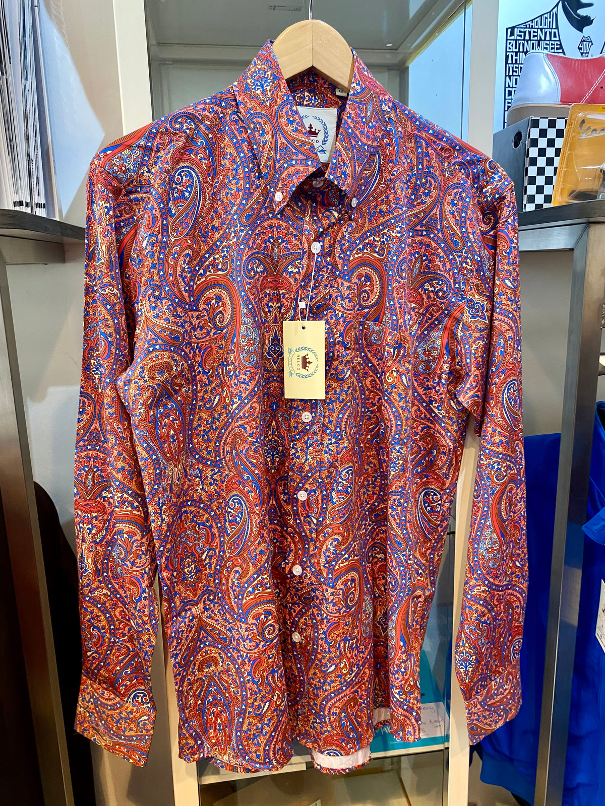 Relco Paisley Cotton Long-Sleeved Shirt, Orange